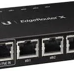 Ubiquiti EdgeMAX EdgeRouter X (ER-X) The Ubiquiti EdgeRouter ER-X combines carrier-class reliability with excellent price‐to‐performance value in an ultra‐compact form factor. The ER-X can be powered by an external power adapter or 24V passive PoE input. A passive PoE passthrough option is available to support a single airMAX device. Ubiquiti EdgeRouter ER-X Key Features 5 Gigabit RJ45 ports Passive PoE passthrough option Power via 24V passive PoE or power adapter Ports configurable for line-rate, Layer-2 switching 130 kpps for 64-byte packets 1 Gbps for 1518-byte packets Powered by a proprietary and intuitive graphical interface, EdgeOSTM, the ER-X can easily be configured for the routing, security, and management features required to efficiently run your network. For advanced network professionals, an integrated CLI is available for quick and direct access using familiar commands. The Dashboard displays detailed statistics: IP information, MTU, transmit and receive speeds, and status for each physical and virtual interface. Deployment Ubiquiti EdgeRouter X (ER-X) – Technical Specification General Dimensions: 110 x 75 x 22 mm (4.33 x 2.95 x 0.87″) Weight: 175g (6.17 oz) Max. Power Consumption: 5W Power Input: 12VDC, 0.5A Power Adapter (Included) or 24V Passive PoE Power Supply: External AC/DC Adapter Supported Voltage Range: 9 to 26VDC Button: Reset LED: Power, Ethernet 0-4 Processor: Dual-Core 880 MHz, MIPS1004Kc System Memory: 256 MB DDR3 RAM Code Storage: 256 MB NAND Certifications: CE, FCC, IC Wall-Mount: Yes ESD/EMP Protection: Air: ± 24 kV, Contact: ± 24 kV Operating Temperature: -10 to 45° C (14 to 113° F) Operating Humidity: 10 to 90% Noncondensing Networking Interfaces Data/PoE Input Port: (1) 10/100/1000 RJ45 Port Data Ports: (3) 10/100/1000 RJ45 Ports Data/PoE Passthrough Port: (1) 10/100/1000 RJ45 Port Also check Ubiquiti EdgeMAX EdgeRouter 12 (ER-12 Ubiquiti EdgeRouter ER-6P Gigabit Router with SFP Ubiquiti EdgeMAX EdgeRouter 4-Port Router (ER-4