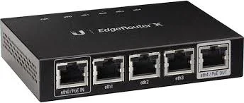Ubiquiti EdgeMAX EdgeRouter X (ER-X) The Ubiquiti EdgeRouter ER-X combines carrier-class reliability with excellent price‐to‐performance value in an ultra‐compact form factor. The ER-X can be powered by an external power adapter or 24V passive PoE input. A passive PoE passthrough option is available to support a single airMAX device. Ubiquiti EdgeRouter ER-X Key Features 5 Gigabit RJ45 ports Passive PoE passthrough option Power via 24V passive PoE or power adapter Ports configurable for line-rate, Layer-2 switching 130 kpps for 64-byte packets 1 Gbps for 1518-byte packets Powered by a proprietary and intuitive graphical interface, EdgeOSTM, the ER-X can easily be configured for the routing, security, and management features required to efficiently run your network. For advanced network professionals, an integrated CLI is available for quick and direct access using familiar commands. The Dashboard displays detailed statistics: IP information, MTU, transmit and receive speeds, and status for each physical and virtual interface. Deployment Ubiquiti EdgeRouter X (ER-X) – Technical Specification General Dimensions: 110 x 75 x 22 mm (4.33 x 2.95 x 0.87″) Weight: 175g (6.17 oz) Max. Power Consumption: 5W Power Input: 12VDC, 0.5A Power Adapter (Included) or 24V Passive PoE Power Supply: External AC/DC Adapter Supported Voltage Range: 9 to 26VDC Button: Reset LED: Power, Ethernet 0-4 Processor: Dual-Core 880 MHz, MIPS1004Kc System Memory: 256 MB DDR3 RAM Code Storage: 256 MB NAND Certifications: CE, FCC, IC Wall-Mount: Yes ESD/EMP Protection: Air: ± 24 kV, Contact: ± 24 kV Operating Temperature: -10 to 45° C (14 to 113° F) Operating Humidity: 10 to 90% Noncondensing Networking Interfaces Data/PoE Input Port: (1) 10/100/1000 RJ45 Port Data Ports: (3) 10/100/1000 RJ45 Ports Data/PoE Passthrough Port: (1) 10/100/1000 RJ45 Port Also check Ubiquiti EdgeMAX EdgeRouter 12 (ER-12 Ubiquiti EdgeRouter ER-6P Gigabit Router with SFP Ubiquiti EdgeMAX EdgeRouter 4-Port Router (ER-4